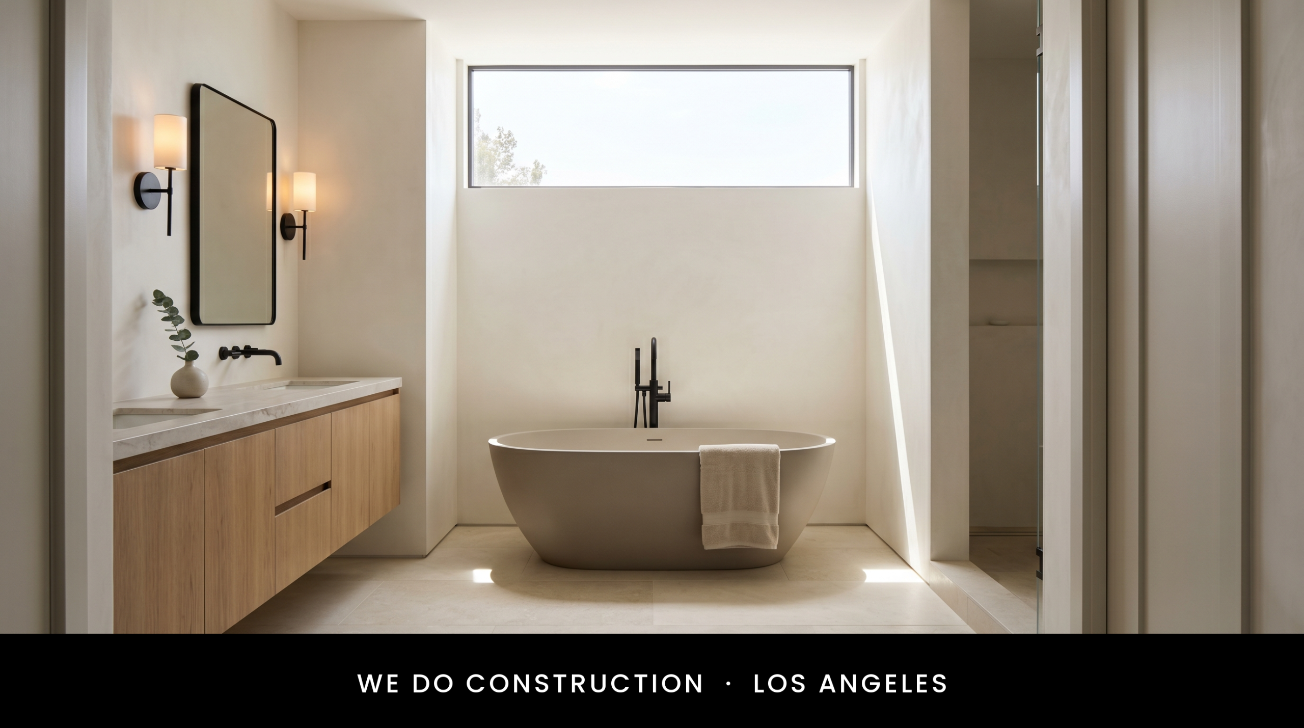 Freestanding tub, clerestory, sconces — bath detail in the WDC LA register.
