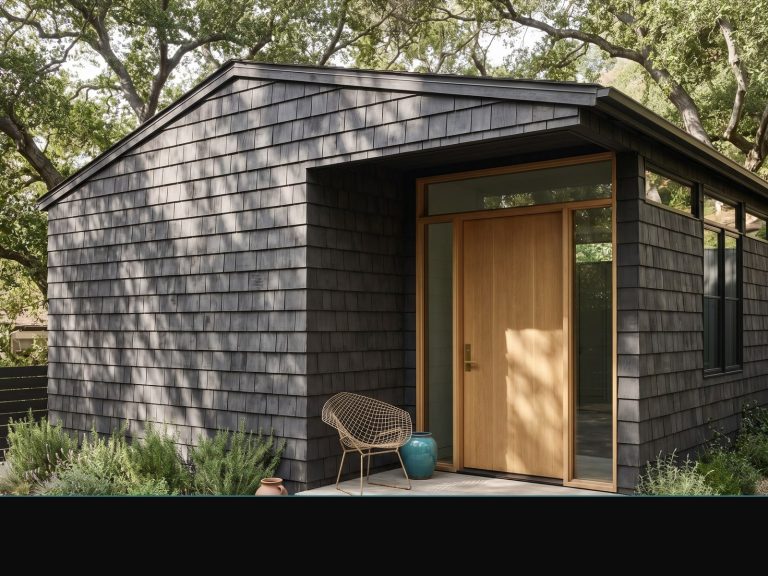 Mandeville Canyon detached ADU — cedar-shingle accessory dwelling unit, Los Angeles design-build by We Do Construction.