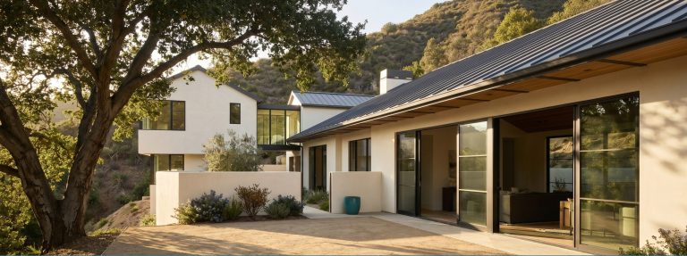 New construction hero — modern home with mountain backdrop